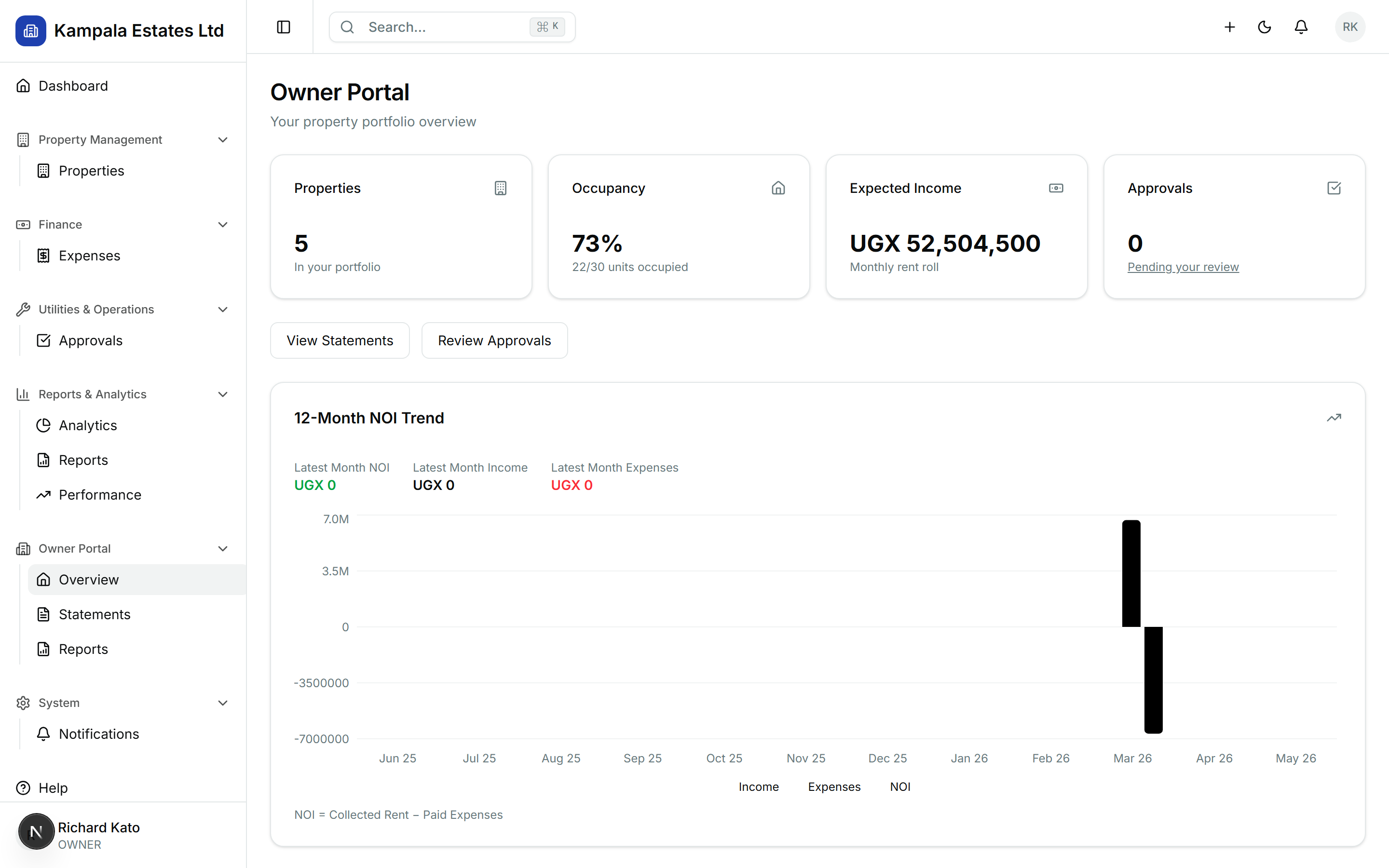 Owner portal monthly statement